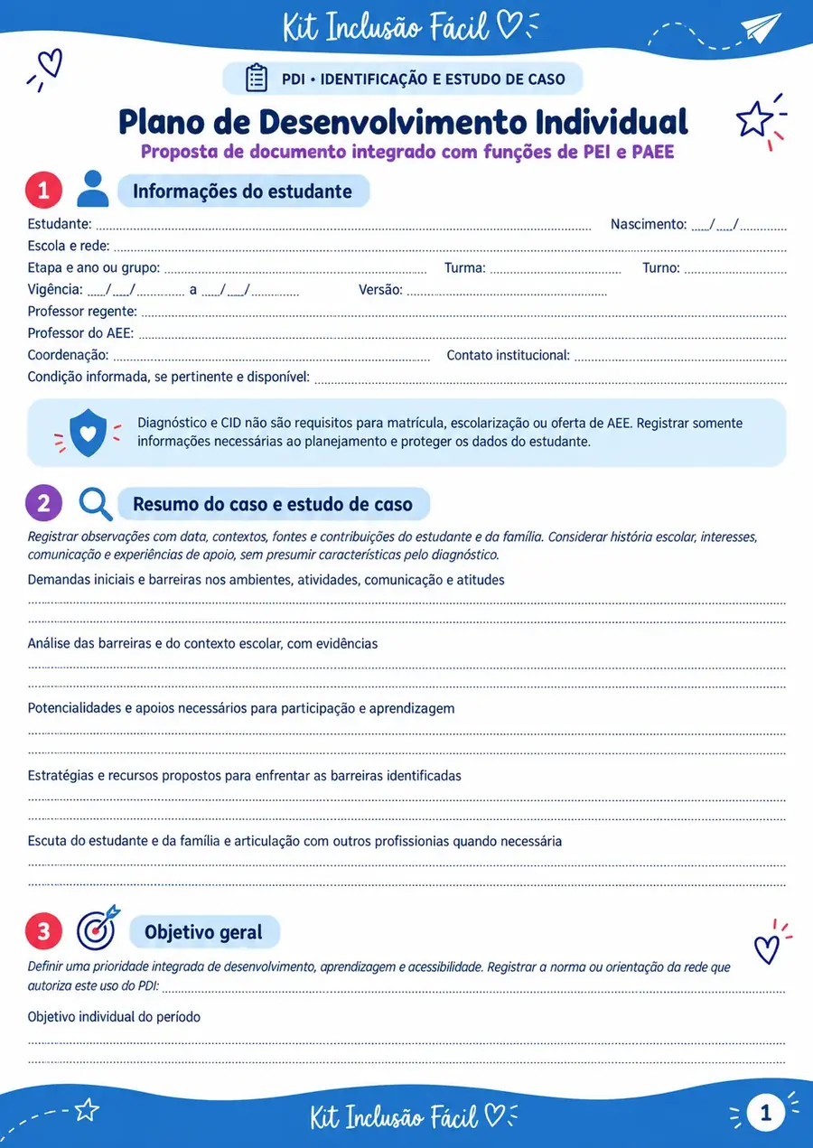 Página 1 do modelo de Plano de Desenvolvimento Individual