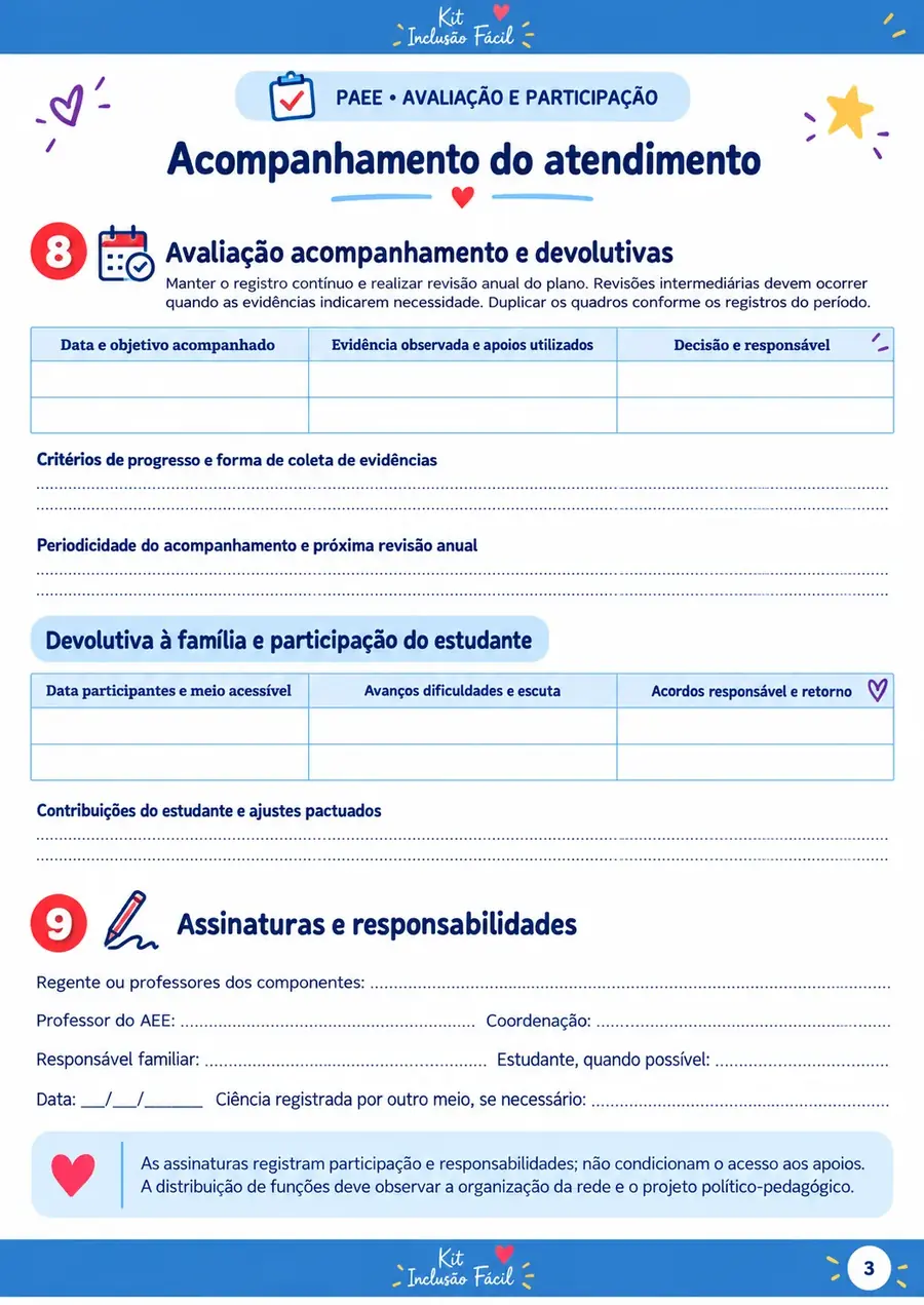 Página 2 do modelo de Plano de Atendimento Educacional Especializado