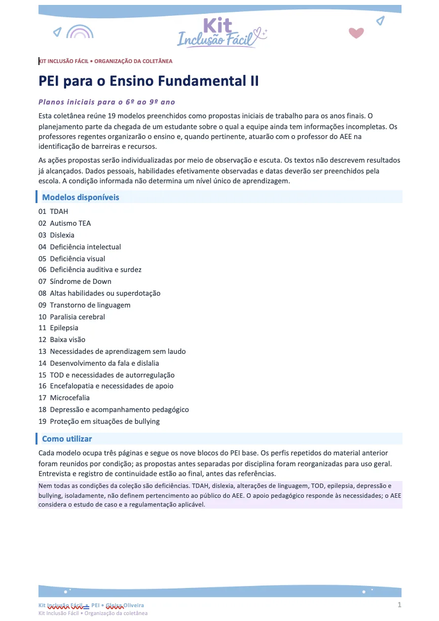 Amostra de PEI - Ensino Fundamental II