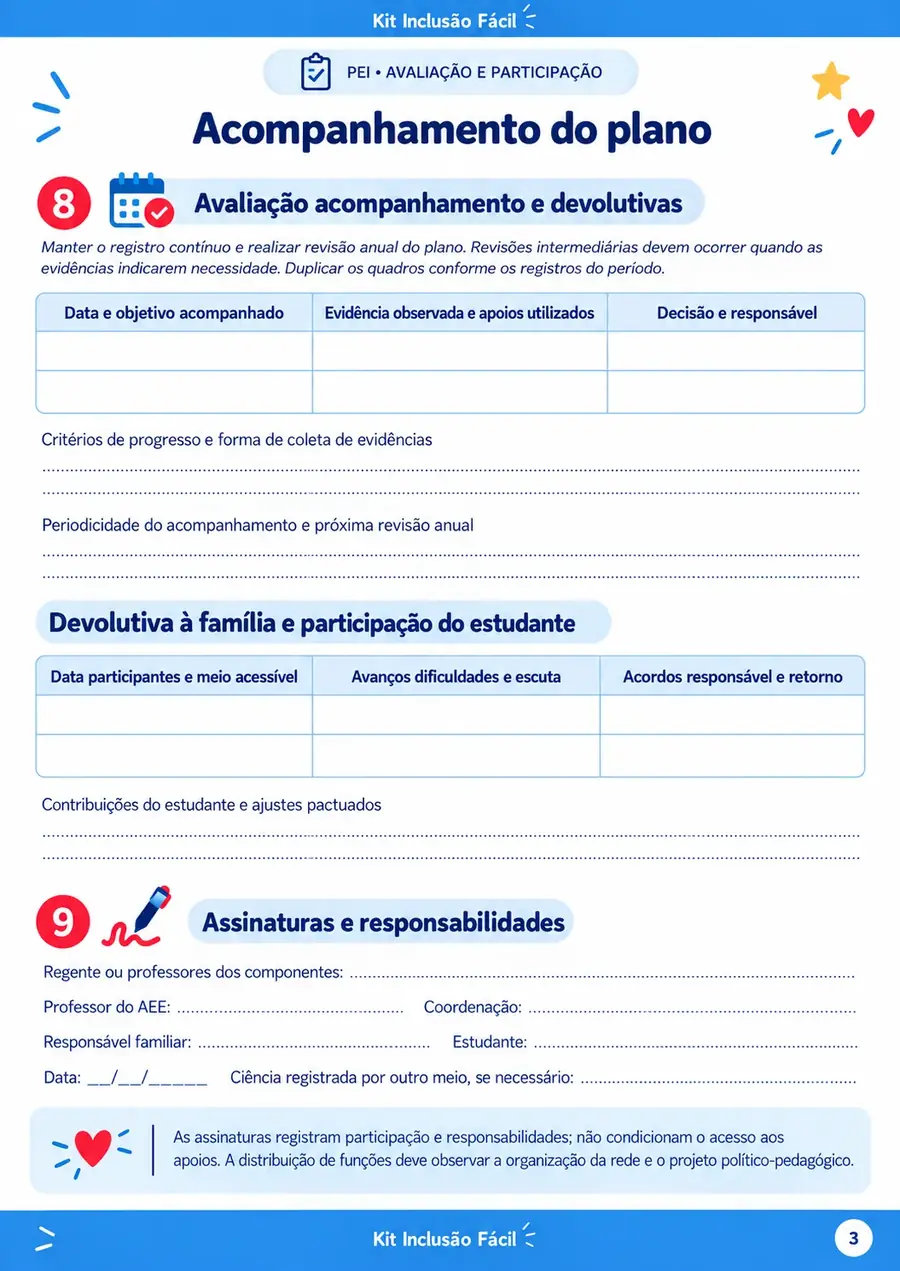 Página 2 do modelo de Plano de Ensino Individual